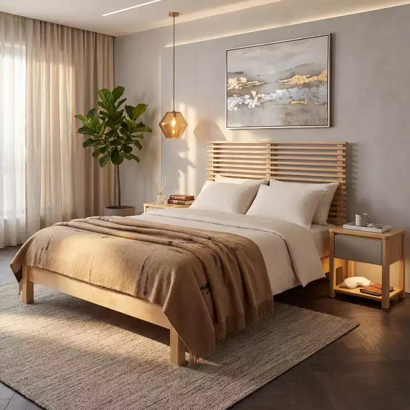 Moderní rám postele z borovicového dřeva Eunji s horizontálně lamelovým čelem - Christopher Knight Home