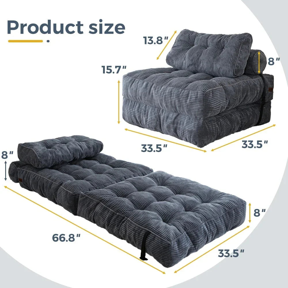 Divano letto pieghevole in velluto a coste 8, singolo