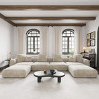 Grand canapé d’angle modulable en velours côtelé, en U, 4 places, avec 2 poufs et 5 coussins