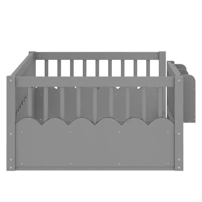 Lit cabane Montessori simple en bois Bellemave pour enfants, avec barrière surélevée et bibliothèque, pour filles et garçons