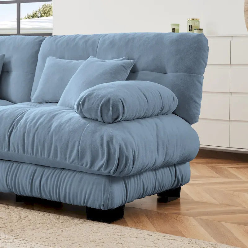 Canapé deux places modulable en L en chenille avec coussins lombaires