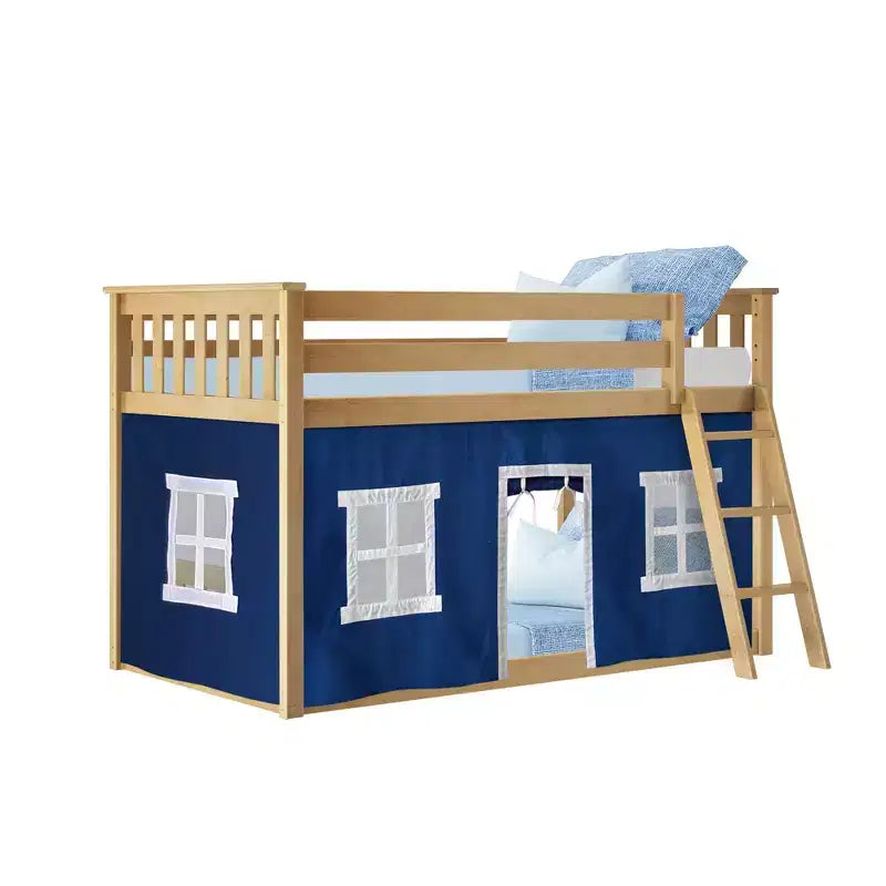 Lit superposé bas Max & Lily, 2 couchages simples, avec rideaux