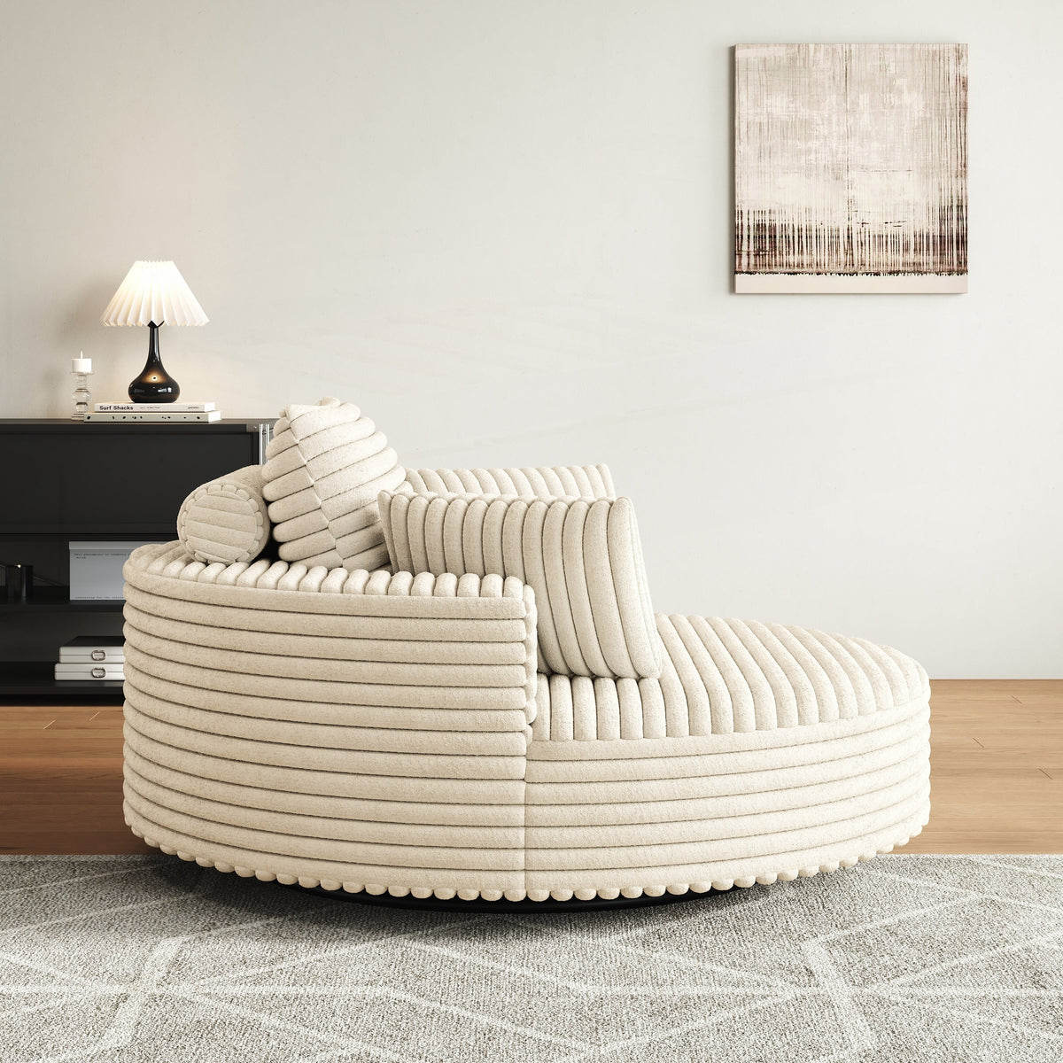 Fauteuil pivotant individuel en mousse et chenille côtelée