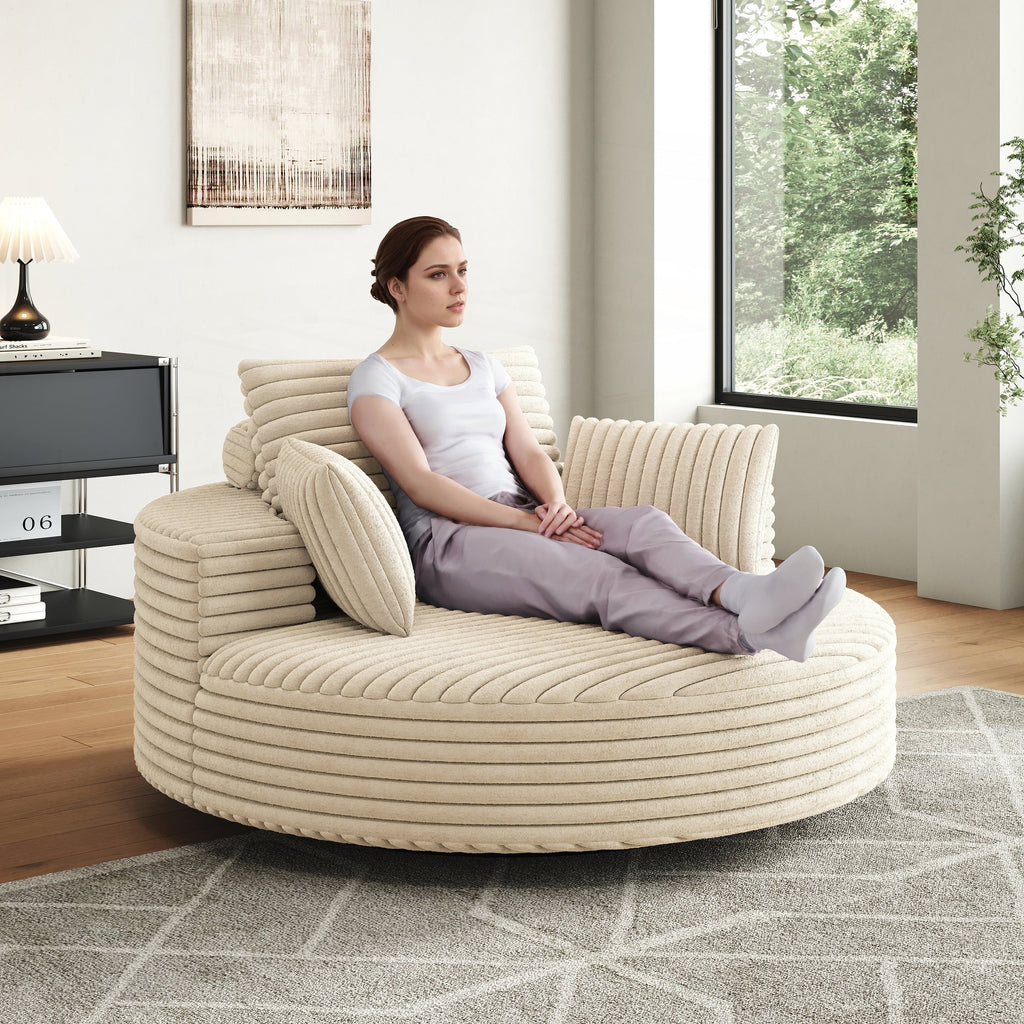 Fauteuil pivotant individuel en mousse et chenille côtelée