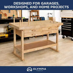 Banco da lavoro Olympia Tools da 60" in legno duro con finitura gommata, 4 cassetti, portata di 450 lb