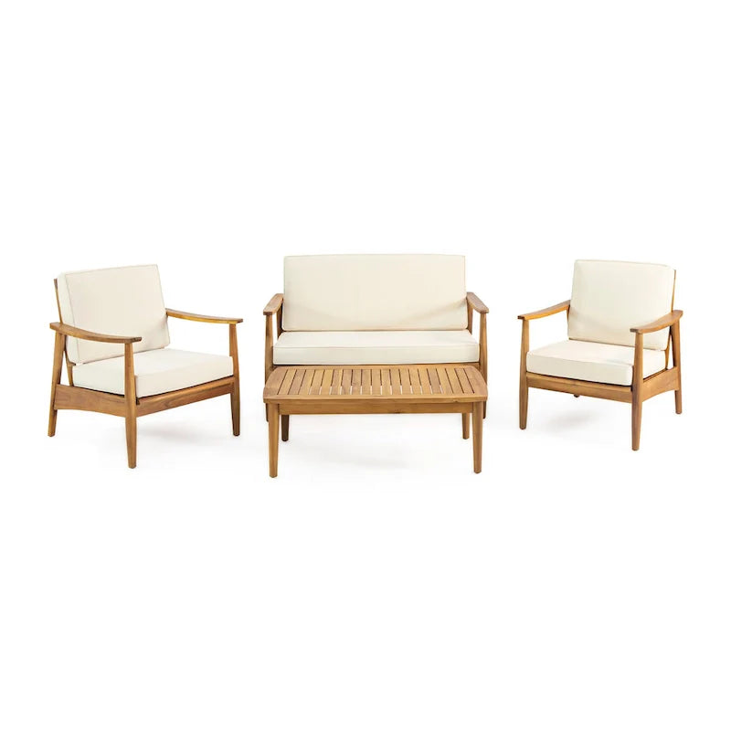 Ensemble de salon extérieur Willowbrook en bois d’acacia pour 4 personnes, par Christopher Knight Home
