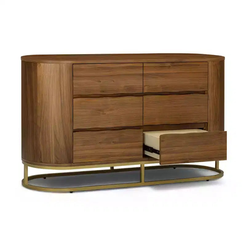 Cassettiera moderna a 6 cassetti con design a bordo vivo, base in metallo e struttura resistente in legno misto