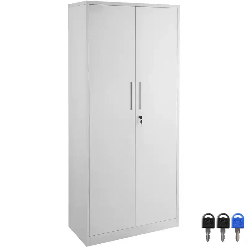 Armadio contenitore in metallo VEVOR, armadio contenitore in acciaio con serratura, 2 ante magnetiche e 4 ripiani regolabili, armadio in metallo da 71" con capacità di 200 lb, bianco