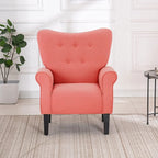 Fauteuil d’appoint moderne Erommy, fauteuil à dossier haut, canapé une place en tissu rembourré avec boutons et pieds en bois pour le salon