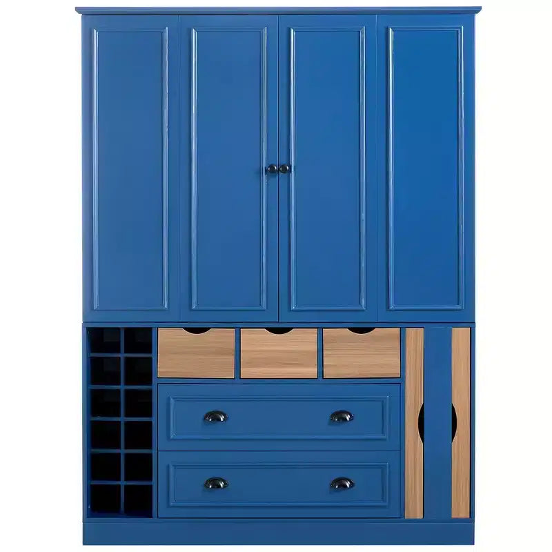 Armoire garde-manger indépendante Whisen de 71 po de hauteur, grand meuble de rangement pour salle à manger avec 4 portes pliantes, étagères et porte-bouteilles