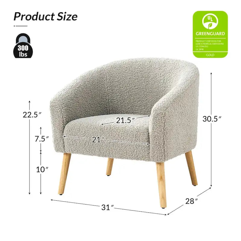 Fauteuil bouclé moderne Sheila de 30 W avec pieds en bois massif, lot de 2, par HULALA HOME