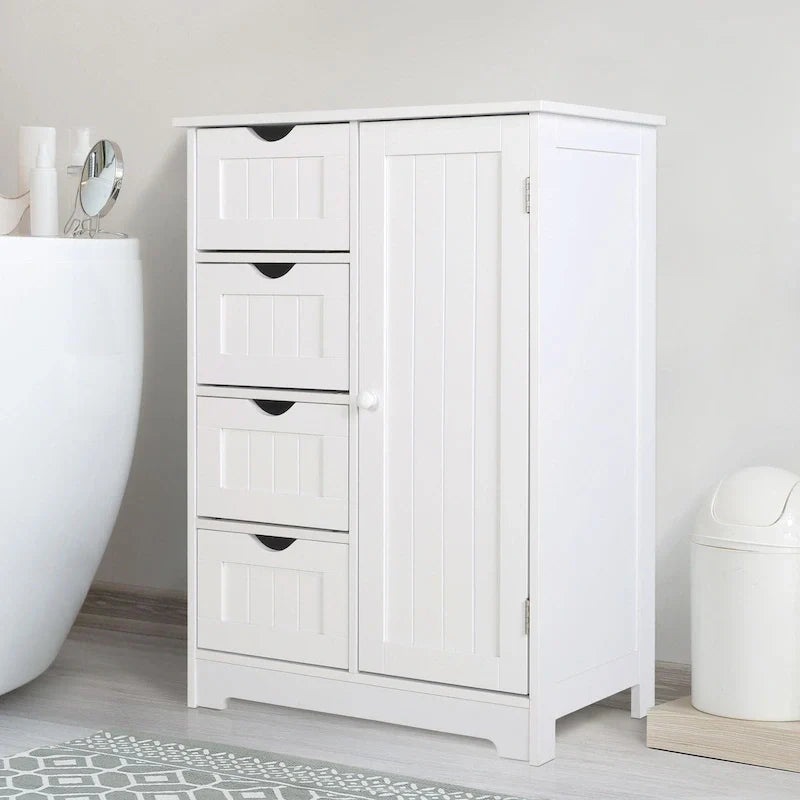 Meuble de rangement bas pour salle de bains VEIKOUS avec 4 tiroirs