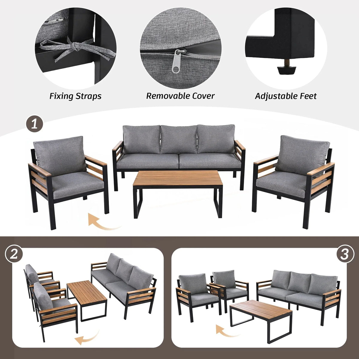 Set di divani da esterno composto da 4 pezzi