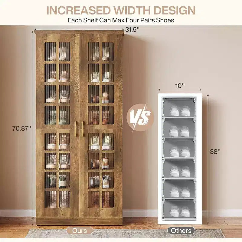 Meuble à chaussures haut Lantine avec portes, rangement à chaussures à 8 niveaux avec étagères réglables, meuble à chaussures moderne pour entrée, placard ou salon, blanc