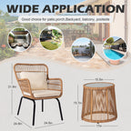 3 Piece Outdoor Wicker Conversation Bistro Set, All-Weather Rattan Furniture Patio Chairs Set with Cushions