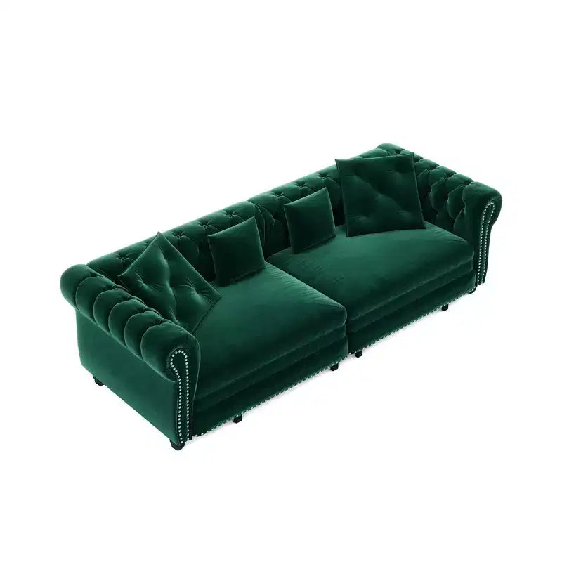 Canapé-lit escamotable et convertible Whisen en velours, format très grand lit, 3-en-1, avec ottoman amovible et design capitonné