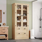 Dispensa da cucina in stile rustico con ante in vetro, mobile contenitore da 72 pollici con cassetti e ripiani regolabili per sala da pranzo, bagno e soggiorno