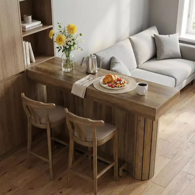 Table de bar Lantine, meuble de bar en bois de 63 po avec repose-pieds en métal, table de pub avec étagères de rangement pour salon, bistrot ou salle à manger (marron)