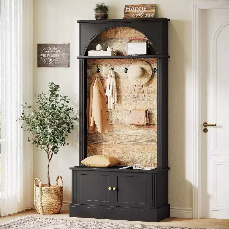 Lantine 70,86 Meuble d’entrée avec banc, rangement 4-en-1 pour l’entrée : porte-manteau, étagère à chaussures et banc de vestiaire pour couloir