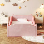Letto per bambini JOYMOR, letto da pavimento con sponda di sicurezza, letto Montessori per bambini con forme di orecchie di animali, rosa