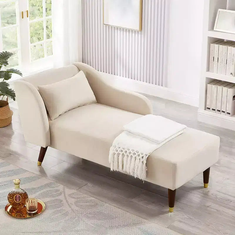Chaise longue moderna in velluto, con bracciolo imbottito e bracciolo curvo, divano letto per camera da letto, ufficio o soggiorno