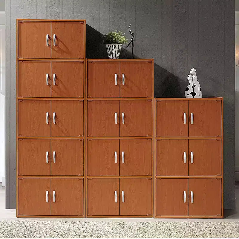 Bibliothèque-armoire de rangement polyvalente fermée Hodedah HID44, robuste, à 8 portes, à poser au sol, pour la maison et le bureau, finition bois de hêtre