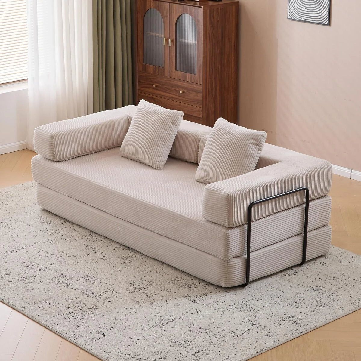 Convertible Floor Sofa Bed with Pillow Back Chenille Fabric for Living Room Bedroom