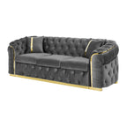 Canapé 3 places en velours de 90,6 avec 2 coussins, coussins haute densité, accents dorés et oreillers