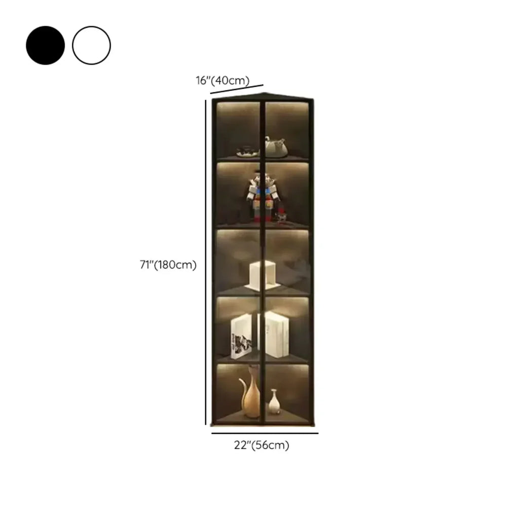 Mobile angolare moderno da esposizione in metallo e legno grigio con anta in vetro