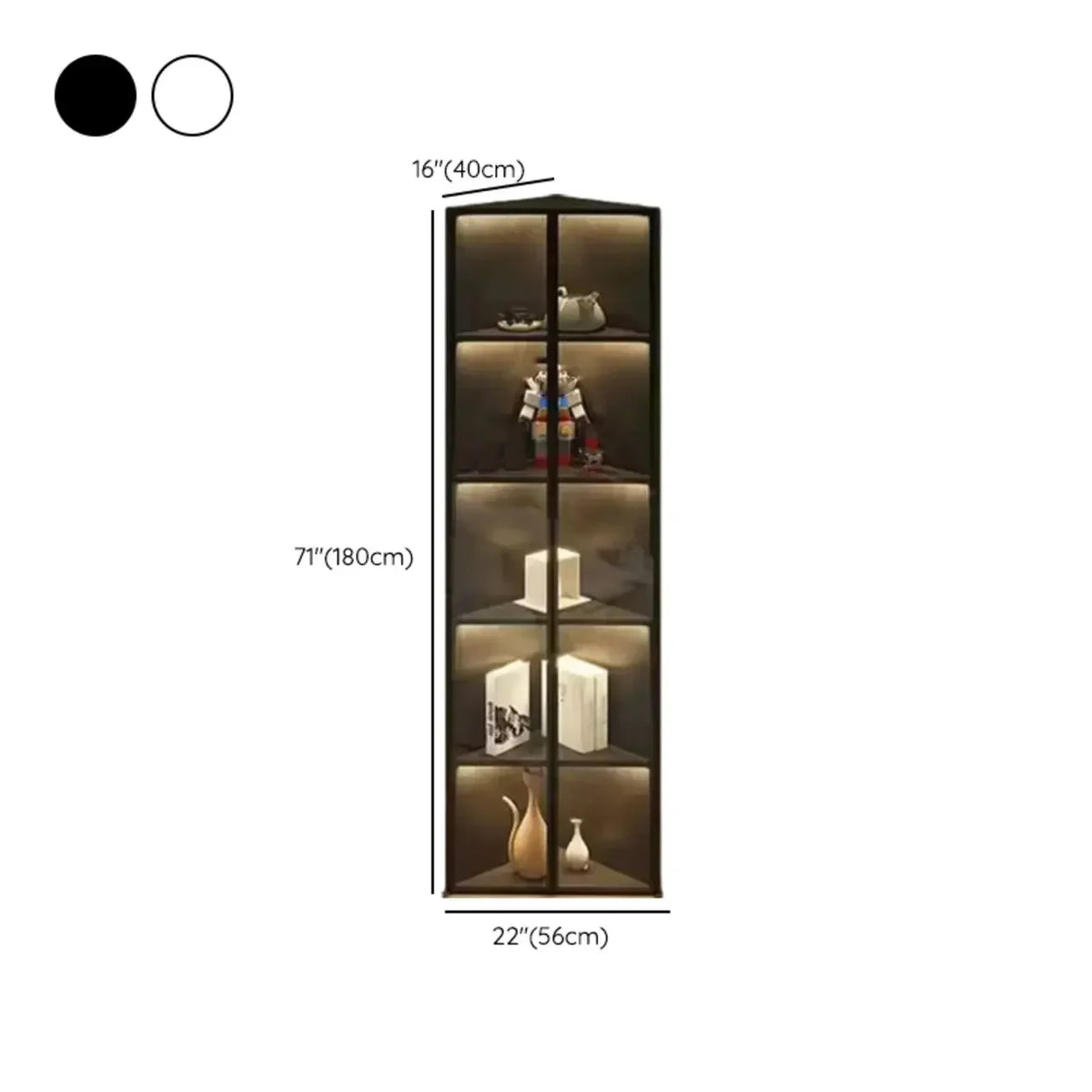 Mobile angolare moderno da esposizione in metallo e legno grigio con anta in vetro