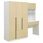 Armoire 3-en-1 avec coiffeuse, ensemble bureau, armoire de chambre avec 2 tiroirs, 3 portes et espace de rangement