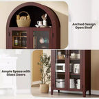 Mobiletto contenitore alto ad arco con ante in vetro, libreria espositiva a 5 ripiani con mensole regolabili per cucina o soggiorno