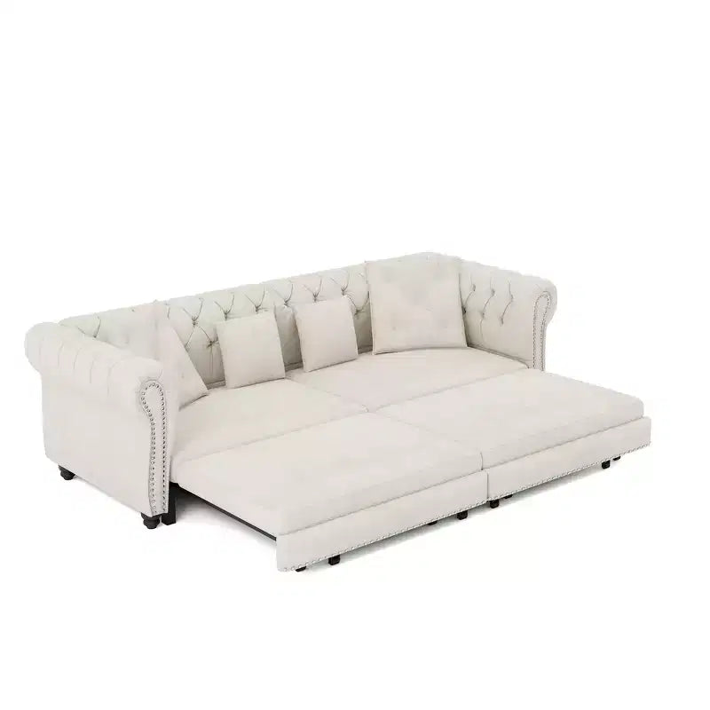 Canapé-lit escamotable et convertible Whisen en velours, format très grand lit, 3-en-1, avec ottoman amovible et design capitonné