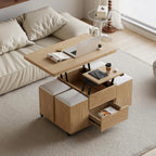 Tavolino da caffè pieghevole con piano sollevabile, 4 sgabelli e spazio contenitore