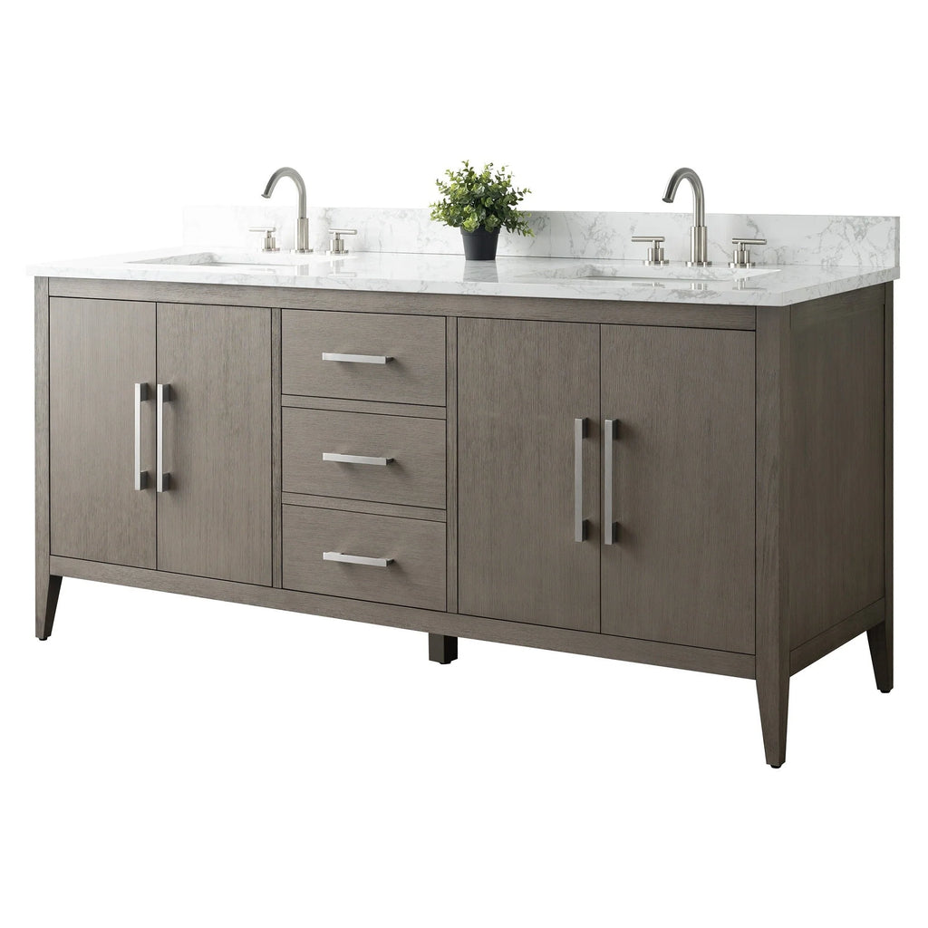 Meuble-lavabo Vanity Art 72 à double vasque avec plateau en marbre reconstitué
