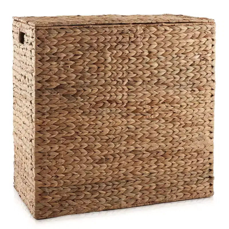 Cesto portabiancheria Casafield a 2 scomparti con coperchio e sacchetti foderati rimovibili, selezionatore in giacinto d'acqua intrecciato per i vestiti