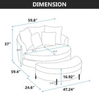Fauteuil tonneau moderne rond avec 5 coussins et pouf en option