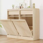 Poubelle inclinable en chêne naturel avec rangement et tiroir, meuble cache-poubelle, panier à linge pour cuisine, salle à manger et salon