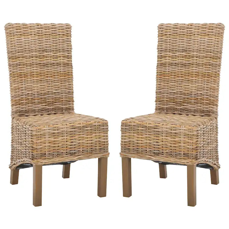 Ensemble de 2 chaises de salle à manger en osier naturel, 19 l x 22 p x 41 h, style bohème côtier