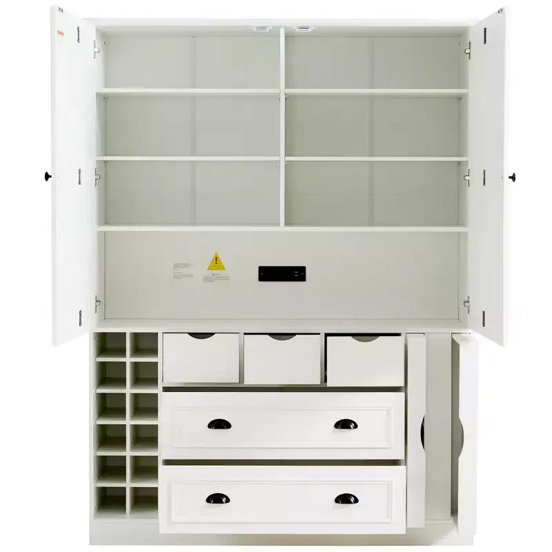 Armoire garde-manger indépendante Whisen de 71 po de hauteur, grand meuble de rangement pour salle à manger avec 4 portes pliantes, étagères et porte-bouteilles