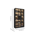 Credenza portabottiglie minimalista in legno nero con anta in vetro