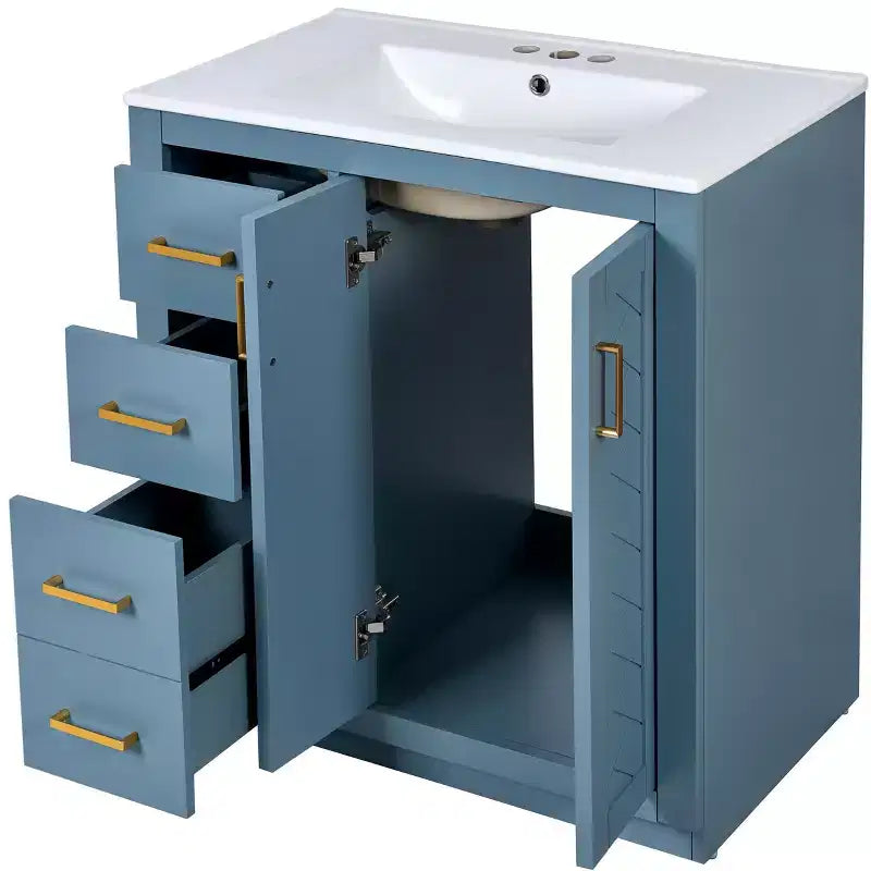 Meuble-lavabo de salle de bains simple de 30 pouces avec meuble et 3 tiroirs ??Noir / Bleu / Vert / Indigo / Blanc