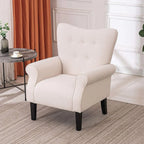 Fauteuil d’appoint moderne Erommy, fauteuil à dossier haut, canapé une place en tissu rembourré avec boutons et pieds en bois pour le salon