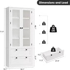 Dispensa da cucina in stile rustico con ante in vetro, mobile contenitore da 72 pollici con cassetti e ripiani regolabili per sala da pranzo, bagno e soggiorno