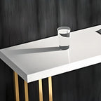 Tavolo da bar rettangolare di lusso in legno con base dorata a slitta per sala da pranzo