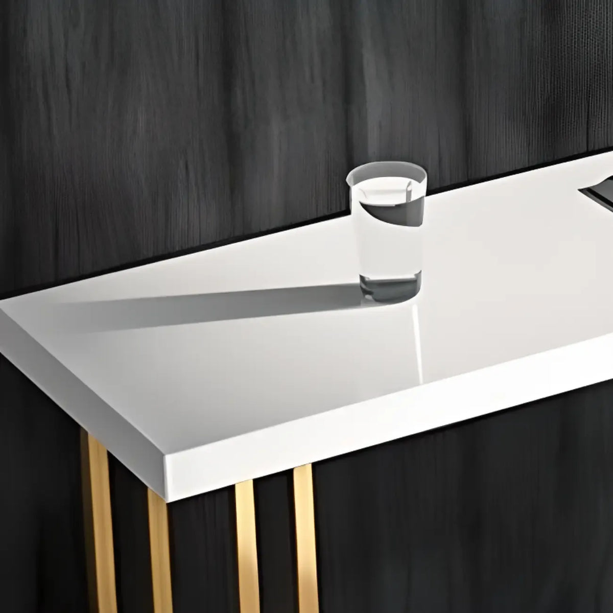 Tavolo da bar rettangolare di lusso in legno con base dorata a slitta per sala da pranzo