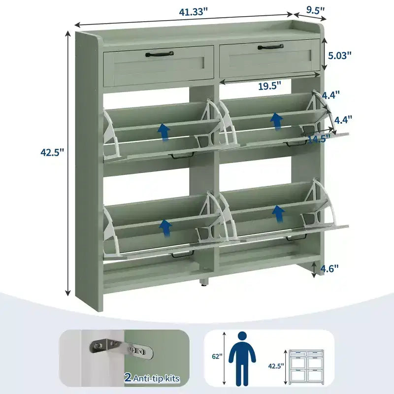 Scarpiera con 4 cassetti a ribalta e 2 cassetti superiori, mobile portascarpe in legno con ripiano regolabile, mobili portascarpe indipendenti