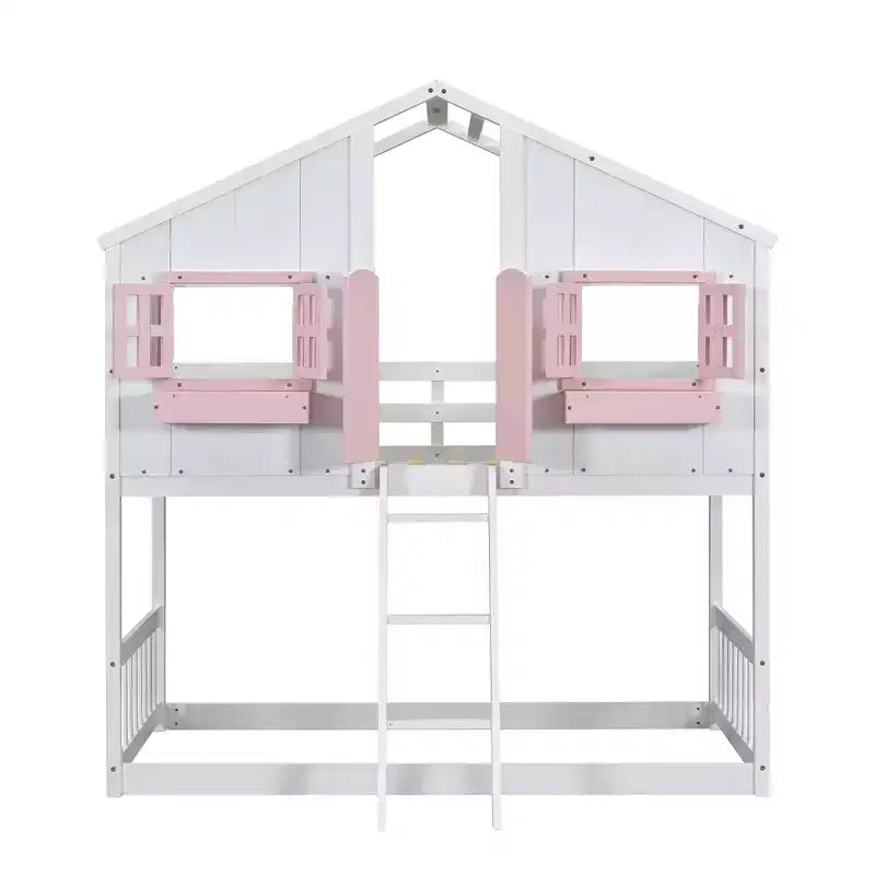 Letto a soppalco matrimoniale singolo a forma di casetta, letto rialzato in legno tipo casetta con scaletta e sponde di sicurezza per bambini