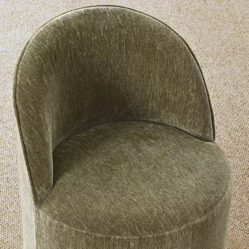 Ensemble de table à manger moderne pour 6 personnes, table ronde à piètement central, fauteuils tonneau pivotants à roulettes, chenille texturée - Panipeachy