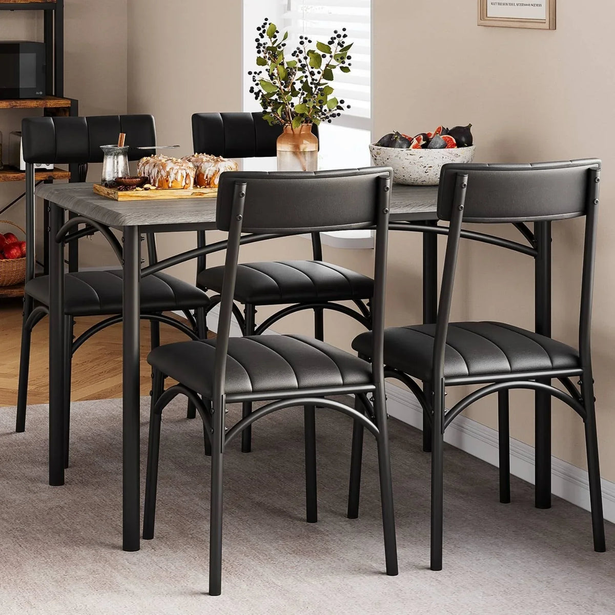 Set da pranzo rettangolare per 4 persone con sedie imbottite
